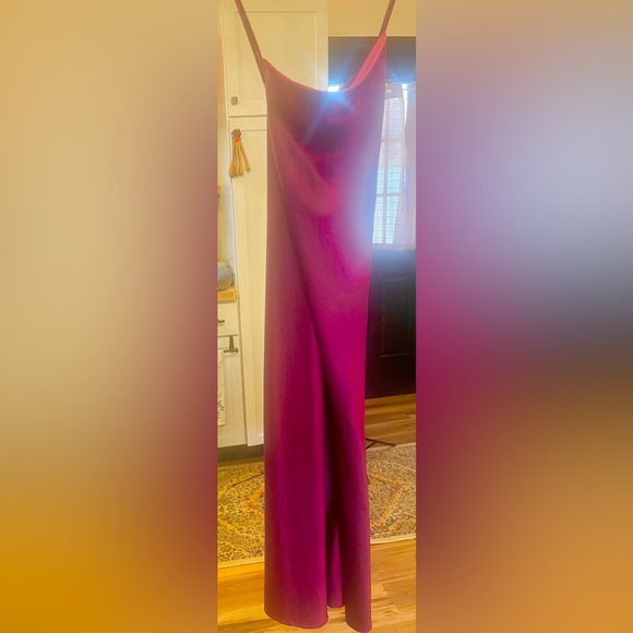 Luxurious grape satin full length slip dress with cowl neck! - Picture 6 of 6